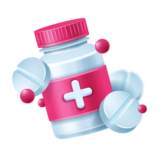 illustrazioni stock, clip art, cartoni animati e icone di tendenza di icona della bottiglia di pillole 3d, illustrazione dell'ordine della farmacia della confezione della farmacia del prodotto vettoriale sull'illustrazione del prodotto. - antibiotic pain cut out bottle