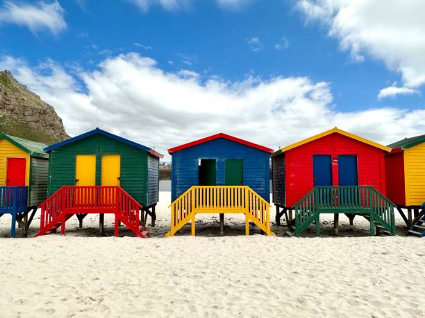Famous coloured houses in Muizenberg Beach, Cape Town, South Africa Famous coloured houses in Muizenberg Beach, Cape Town, South Africa chapmans peak drive stock pictures, royalty-free photos & images
