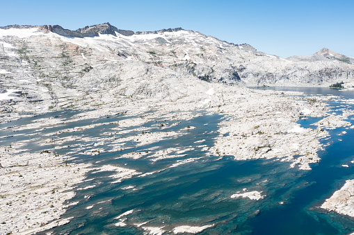 The beautiful Lake Aloha in the Desolation Wilderness is part of a federally protected wilderness area just west of Lake Tahoe, straddling the Sierra Nevada mountains.