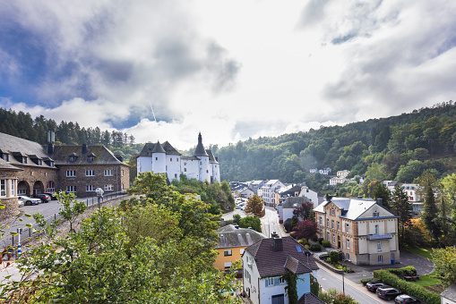 Clervaux, Luxembourg - October 3, 2022: Cityscape with  medival castle of Clervaux in Luxembourg