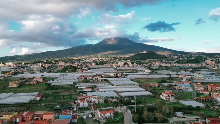 Mount Vesuvius and City Aerial Drone Footage