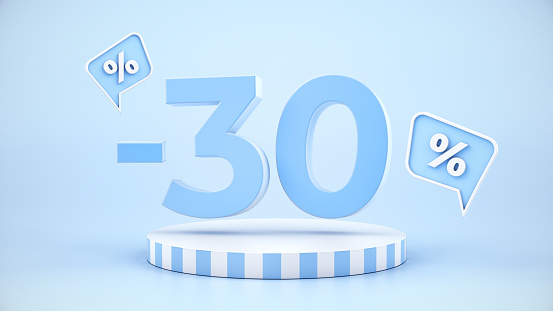 Mega sale special offer, 30 off sale banner podium on blue background.