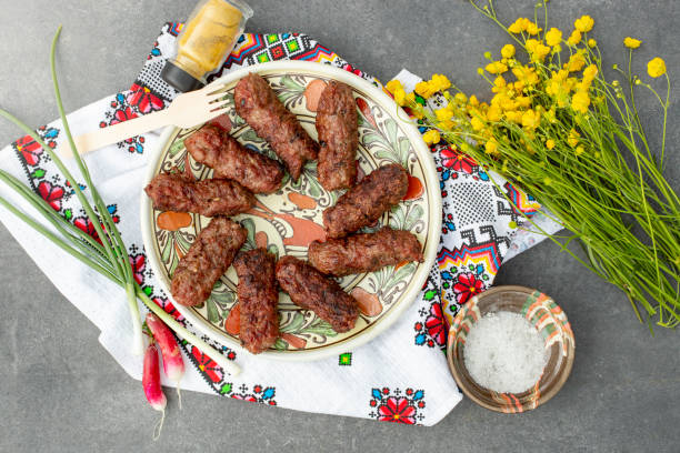 istock traditional meat rolls, called mititei on a   ceramic plate 1463113047