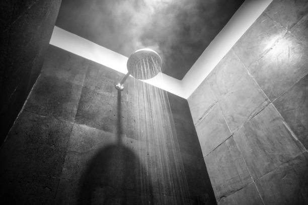 Steam hot water shower in the bathroom