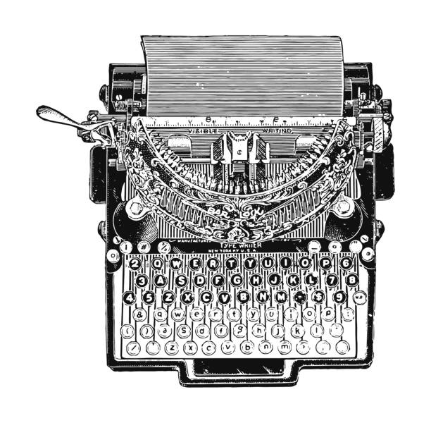 ilustraciones, imágenes clip art, dibujos animados e iconos de stock de máquina de mecanografía antigua - typewriter key