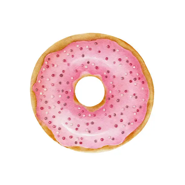 Vector illustration of Watercolor donut with colorful sprinkles. Valentines day concept