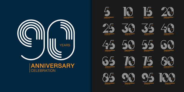 illustrazioni stock, clip art, cartoni animati e icone di tendenza di set di logo anniversario alla moda. design moderno di icone geometriche per la celebrazione dell'anniversario per profilo aziendale, volantino, rivista, poster di brochure, web, invito o biglietto di auguri. - number 45