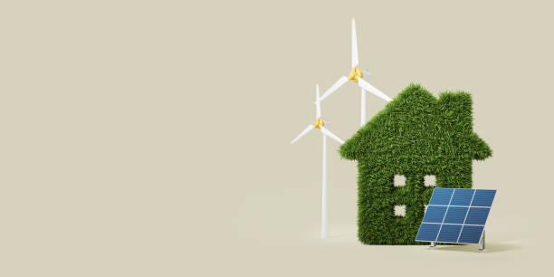 istock Green house with windmills and solar panels, eco energy copy space 1463115769