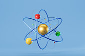 Colorful nuclear atom with orbits and electrons