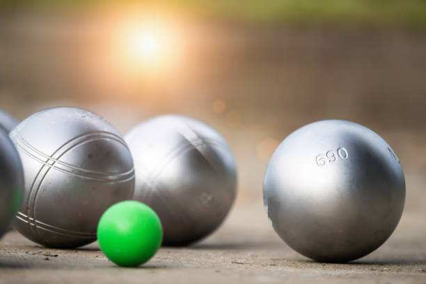 istock Petanque balls in the playing field with shady as a backdrop. 1463119568