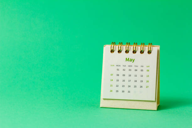 2025 May Modern Wooden Cube Calendar. Planning Concept.