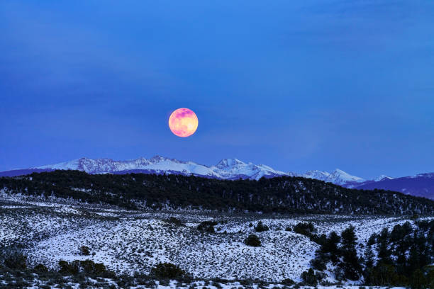 Free Stock Photo of Full Moon Rising Over Snowy Mountain Range ...