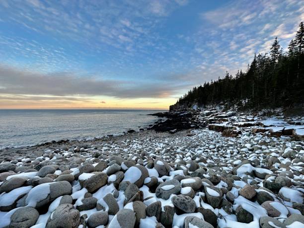 Boulder Beach, Ocean Shore in the Winter