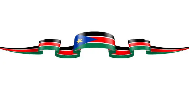 Vector illustration of South Sudan Flag Ribbon. South Sudanese Flag Header Long Banner. Vector Stock Illustration