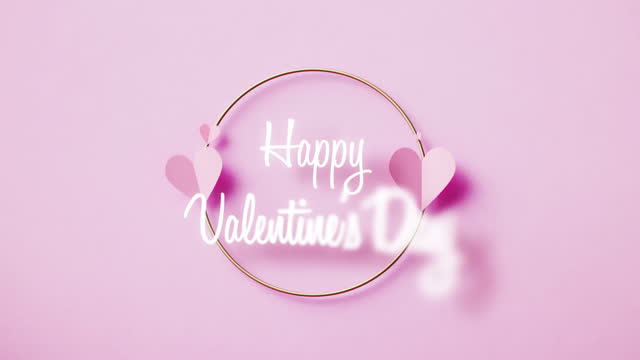 Valentine's Day  Concept - Happy Valentine's Day Message Over Pink Hearts On Pink Background