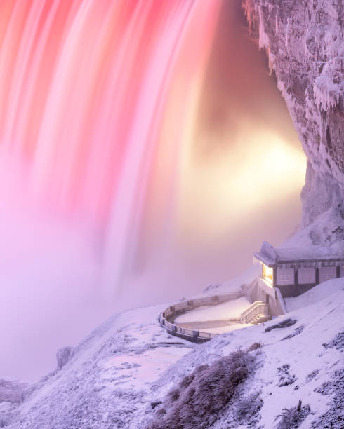 istock Frozen Niagara Falls with snow and ice covering a viewing platform during a polar vortex 1463139801