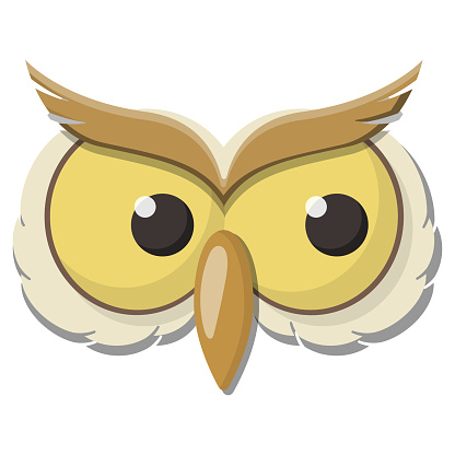 Eyes of a wise owl with a beak. Vector isolated cartoon illustration.