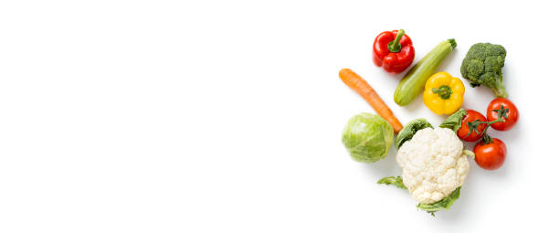istock Fresh vegetables on a light background. Top view, flat lay. Banner 1463142054