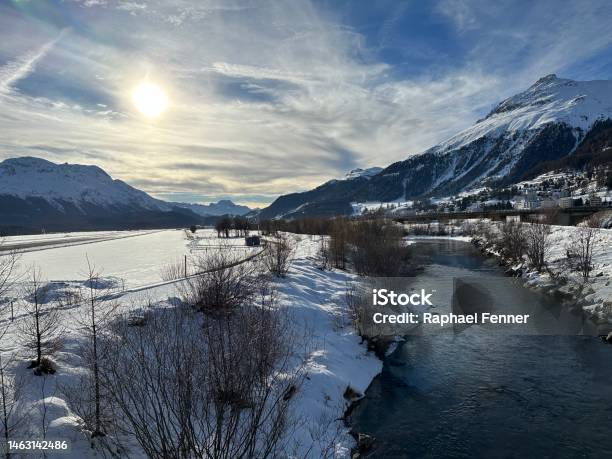 Sunset In The Snowy Landscape Stock Photo - Download Image Now - Beauty In Nature, Blue, Cold Temperature