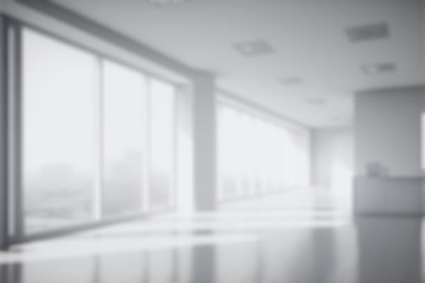 istock Blur background of empty modern office background . Workspace interior design white color . 1463145425