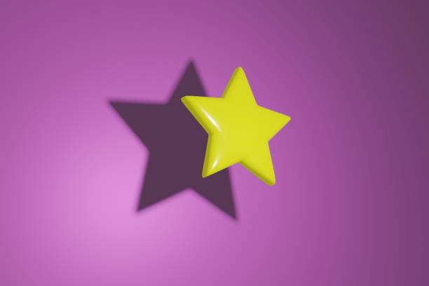 Yellow star shape paper sticker label isolated on white background.