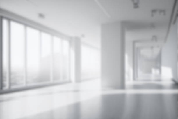 istock Blur background of empty modern office background . Workspace interior design white color . 1463148893