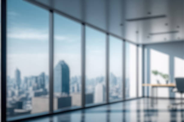 istock Blur background of empty modern office background in city center . Workspace interior design . 1463149448