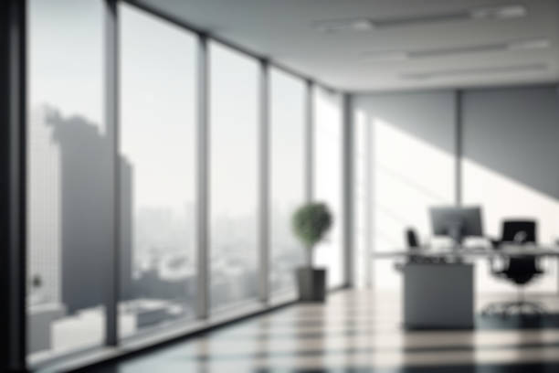 istock Blur background of empty modern office background in city center . Workspace interior design . 1463154655