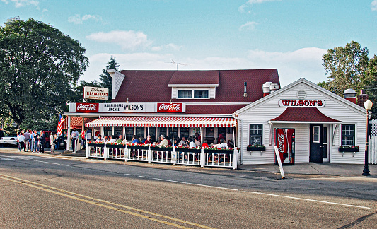 Wilson's Restaurant and Ice Cream Parlor overlooking Eagle Harbor in Ephraim, Wisconsin, is a landmark in Door County. It opened in 1906 and now takes visitors back in time with its old-fashioned soda fountain, ice cream specialties, home-brewed draft root beer, and booth-top jukeboxes.