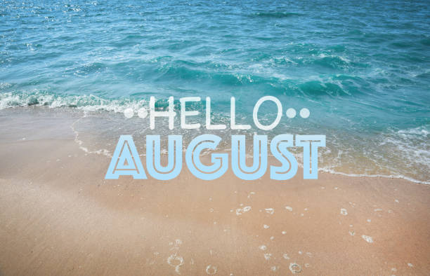 istock Hello August. Sea waves rolling on beautiful sandy beach 1463167072