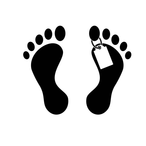 Morgue Icon. Human feet with toe tag icon in simple style on a white background. Morgue Icon. Human feet with toe tag icon in simple style on a white background. EPS 10 funeral home logo stock illustrations