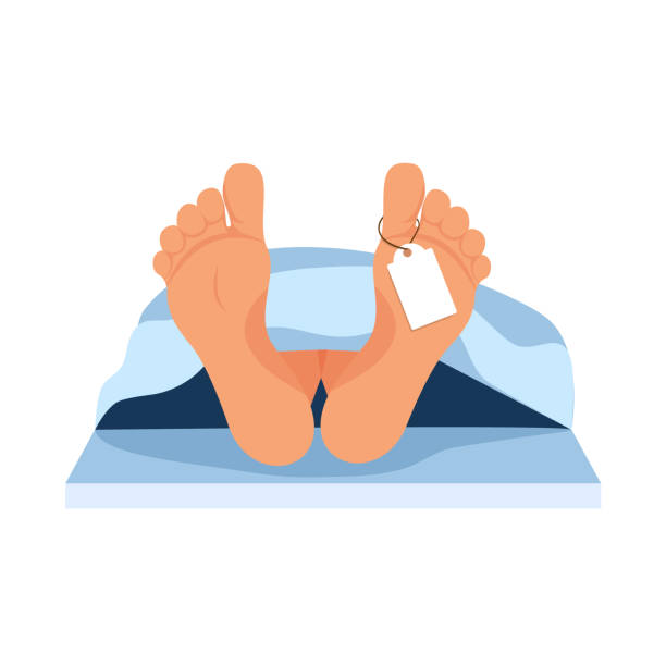 When surgery goes wrong. A patient lying on a table in a mortuary or morgue, mortuary theme. Vector illustration of a dead person. When surgery goes wrong. A patient lying on a table in a mortuary or morgue, mortuary theme. Vector illustration of a dead person. eps 10 funeral home logo stock illustrations