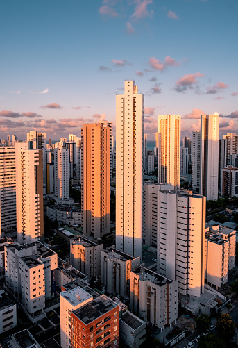 Recife, Pernambuco, Brazil:Residential:Sunset colors in Boa Viagem buildings.
