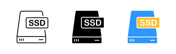 ssdドライブアイコンセット。ストレージデバイス、データ、速度、読み取り、書き込み、進行状況、特性、価格、ファイルシステム、メモリ。テクノロジーのコンセプト。さまざまなスタイ� - 5553点のイラスト素材／クリップアート素材／マンガ素材／アイコン素材