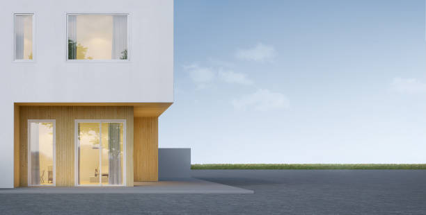 istock Modern minimal house entrance with sky background.3d rendering 1463184287