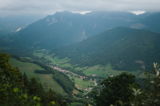 istock Majestic mountains in the Alps covered with trees and clouds 1463184316