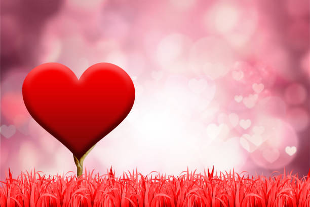 Valentines week special illustration idea. A heart is standing on nature grass background. Empty Space.