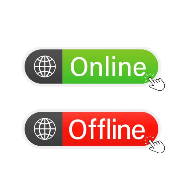 Vector illustration of Online Offline web button set isolated on white background. Vector illustration