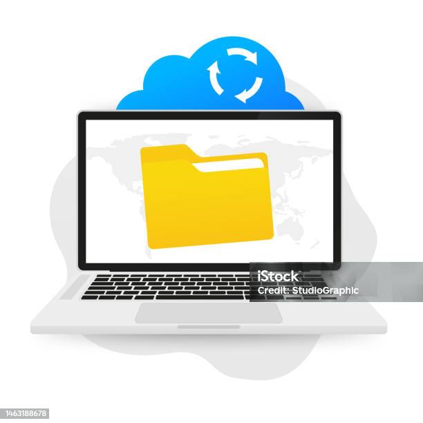 Cloud Computing Uploading Process On Computer Screen Cloud Data Storage ...