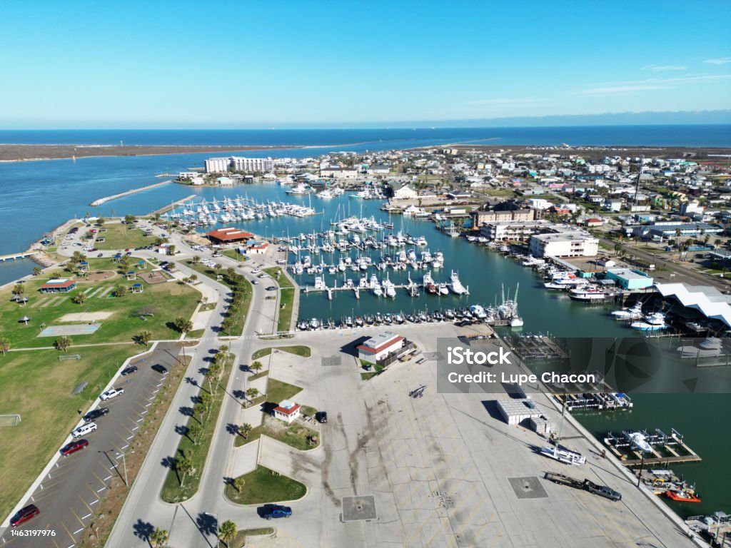 Port Aransas Texas Port Aransas Texas town, Harbor and Intercoastal Waterway Coastline Stock Photo