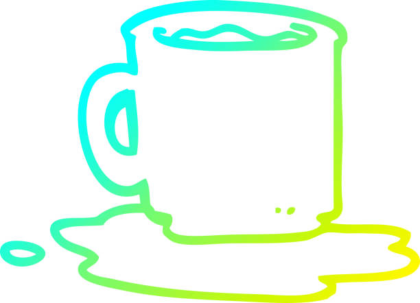 illustrations, cliparts, dessins animés et icônes de dessin au trait dégradé froid d’un dessin animé d’une tasse de thé renversée - the splits