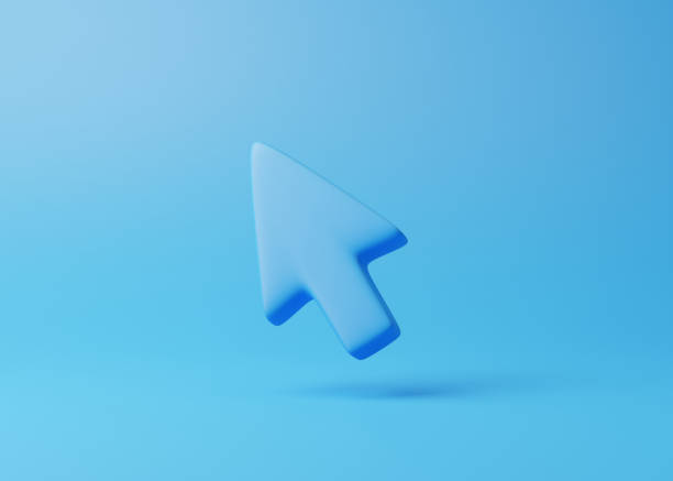 Computer mouse click pointer on a blue background Computer mouse click pointer on a blue background. 3D rendering illustration cartoon of a searching stock pictures, royalty-free photos & images