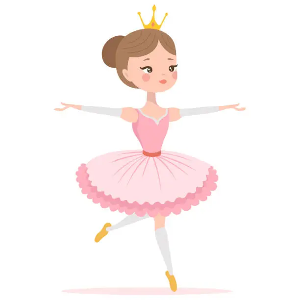 Vector illustration of a cute young ballerina in a pink dress dances a dance. flat vector illustration.