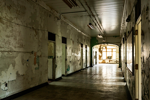 Deteriorated interior of an abandoned asylum from the 1800's in West Virginia
