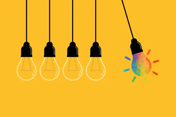 Vector illustration of Creative Idea Concepts with Light Bulb on Yellow Background