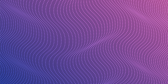 Dynamic blue particle wave. Abstract sound visualization. Digital structure of the wave flow of luminous particles. Abstract dots halftone effect particles vibrant gradient color background and texture.
