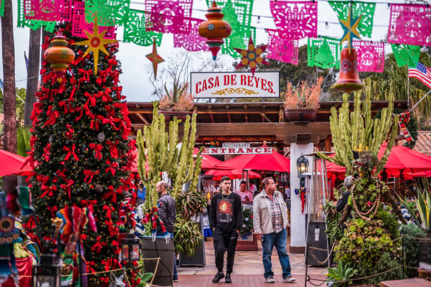 San Diego, CA - December 17, 2022: Shops in Old Town San Diego during the Christmas season.
