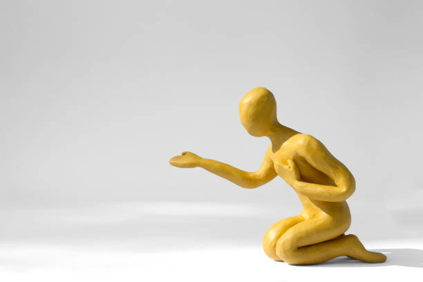 istock Plasticine figure of human asking help on white background. Space for text 1463222529