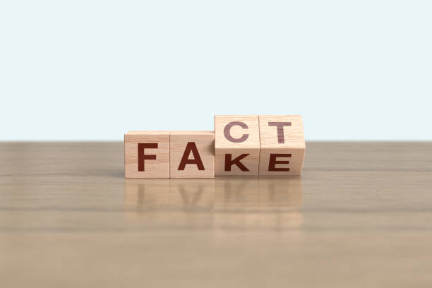 istock Wooden block cube flipping FAKE to FACT 1463224043