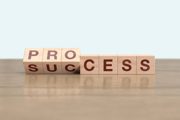 istock Wooden block cube flipping SUCCESS to PROCESS 1463224284